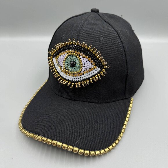 Evil Eye Seed Bead Rhinestone Cap - Picture 3 of 6